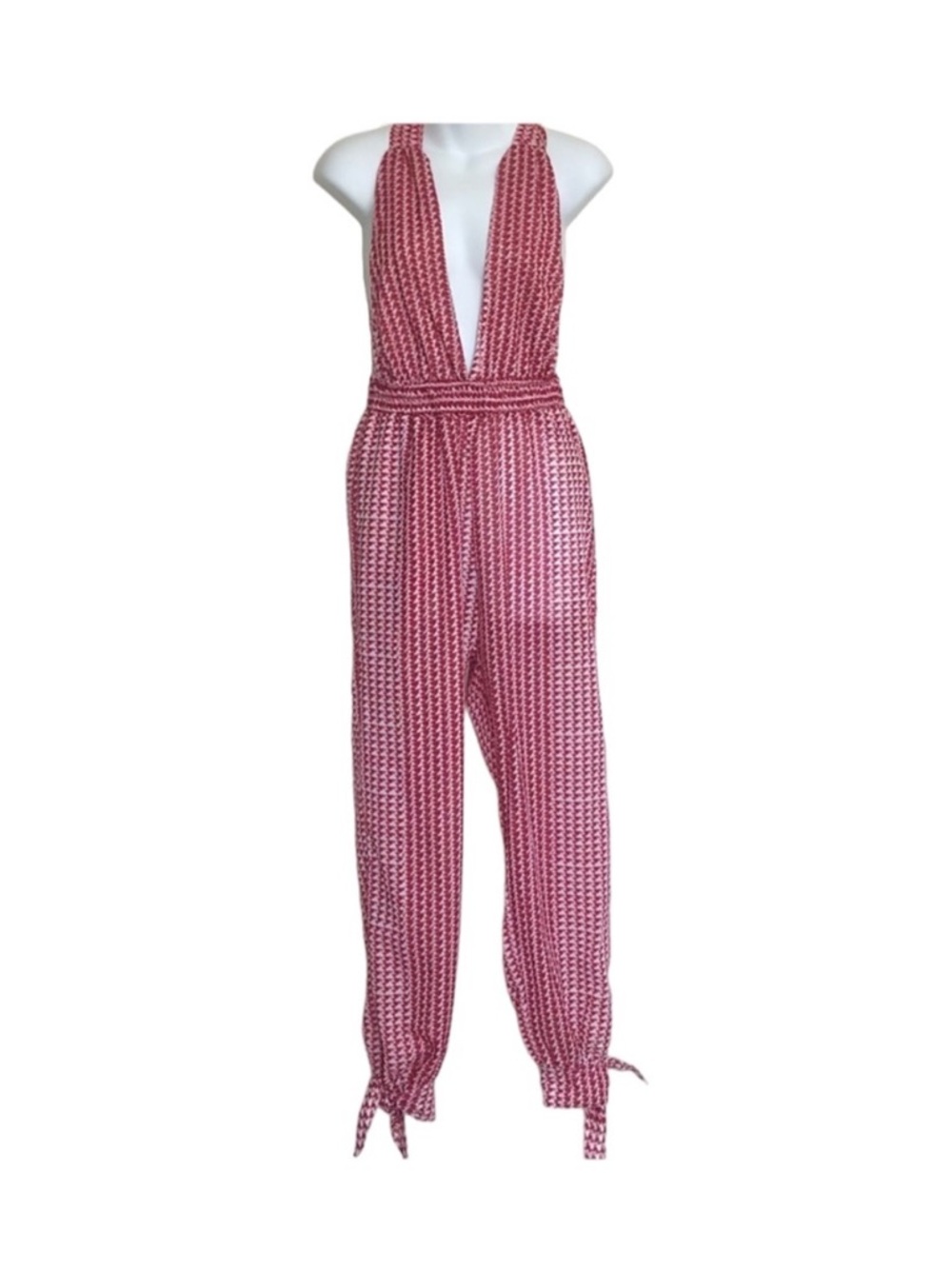 Agua Bendita x Revolve Josie Plunging V-Neck Pink Printed Halter Jumpsuit - Picture 6 of 10